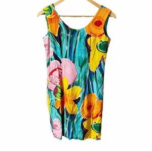 Sz 3 Vintage Floral Tropical Dress Hawaiian Jams World Crushed Rayon